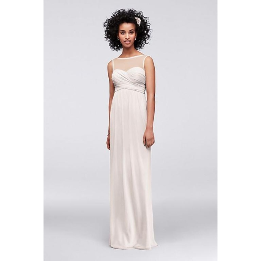 David's Bridal Long Mesh Dress With Illusion Neck